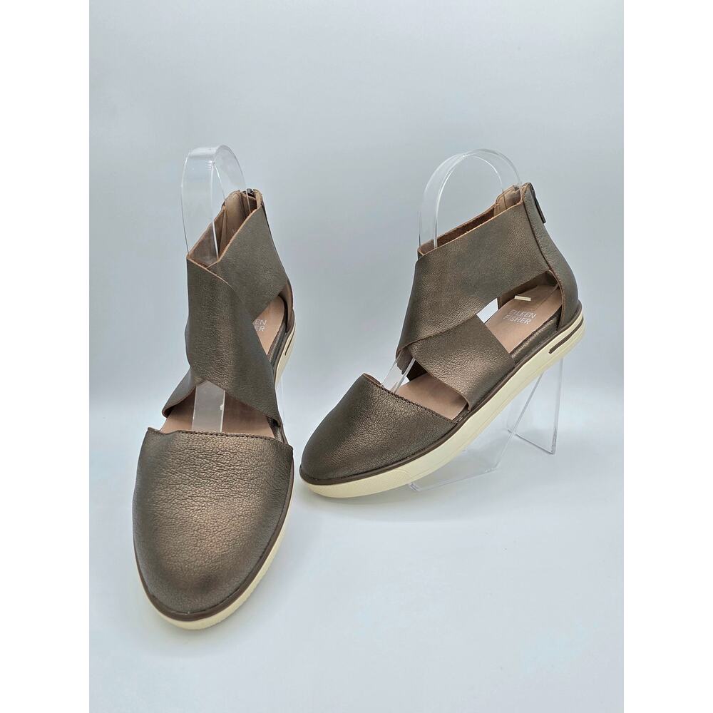 Eileen Fisher Leather Flats Womens 6.5 Bronze Metallic Comfort Shoes NEW